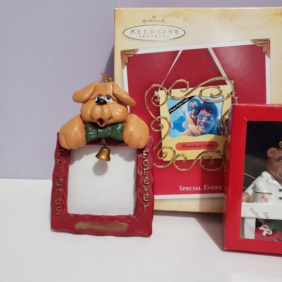 Christmas Tree Ornaments Lot Of 5 Assorted Picture Frames/Bears - Picture 2 of 10